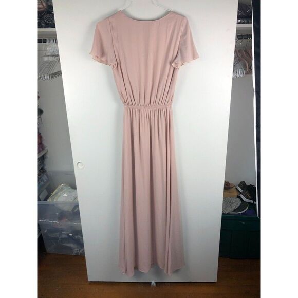 Show Me Your MuMu Michelle Flutter Sleeve Maxi Dress Chiffon Size S Pale Pink - Picture 6 of 11